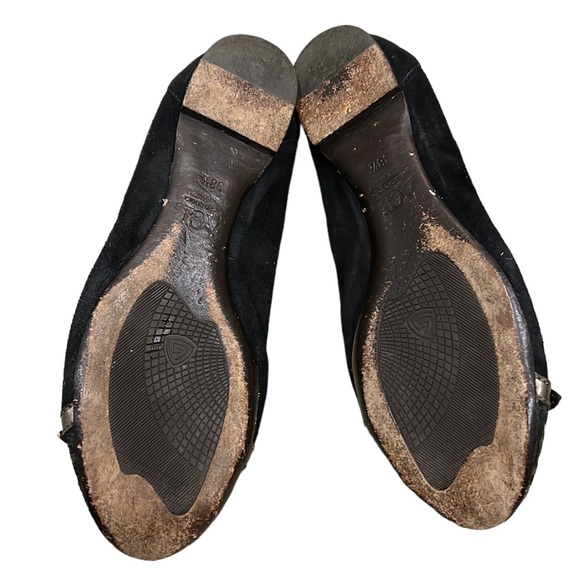 AGL Monika Black Suede Leather Metallic Gold Houndstooth Cap Toe Flats - 8.5 - Picture 11 of 15